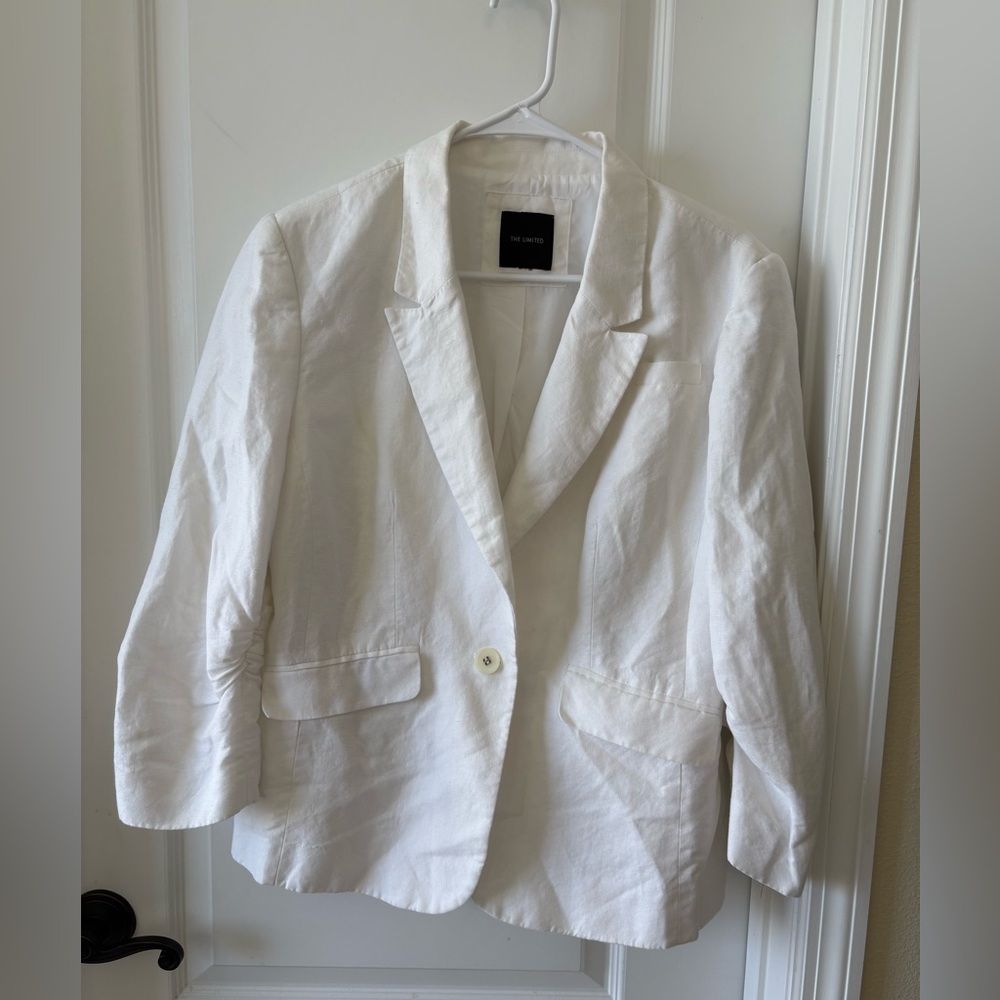 The Limited XL White Women's Linen/Cotton Ruched Sleeve Single Button  Blazer